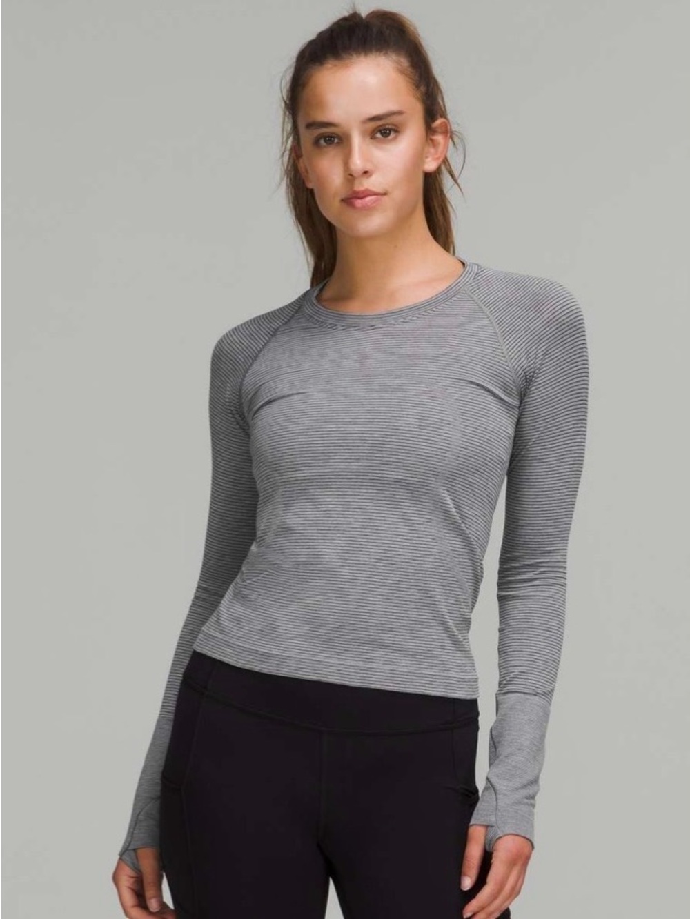lululemon athletica Gray Striped Long-Sleeve Active Top